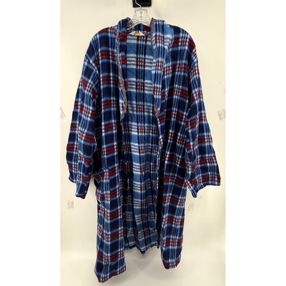 Vintage Robes by Bennisons Blue Plaid Fleece Robe Mens Large Made in USA Lounge